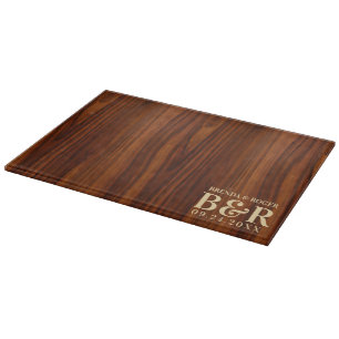 Brown Wood Wedding Monogram Typography Design Cutting Board