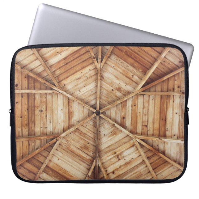 Brown wooden ceiling surface laptop sleeve (Front)