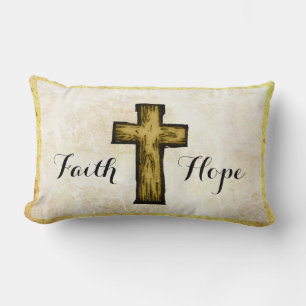 Brown Wooden Cross Symbol of Faith and Hope Lumbar Cushion