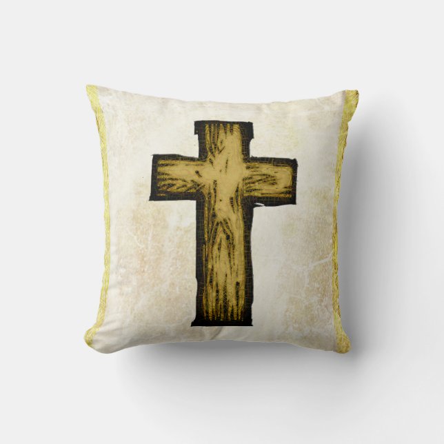 Brown Wooden Cross Symbol of Hope and Inspiration Cushion (Front)