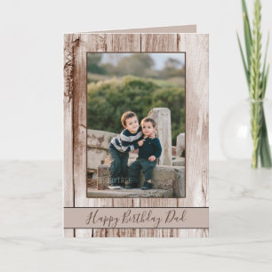 Brown Wooden Design Happy Birthday Dad Photo Card