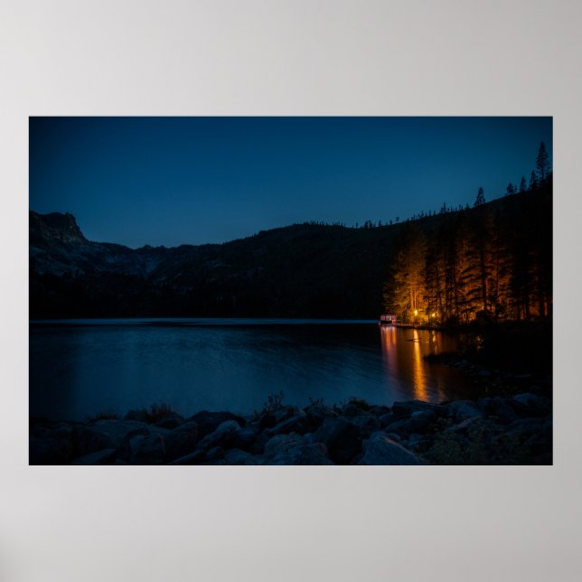 BROWN WOODEN DOCK ON BLUE LAKE DURING NIGHT TIME POSTER (Front)