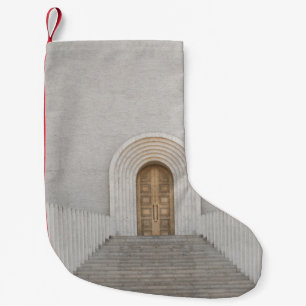 BROWN WOODEN DOOR SMALL CHRISTMAS STOCKING