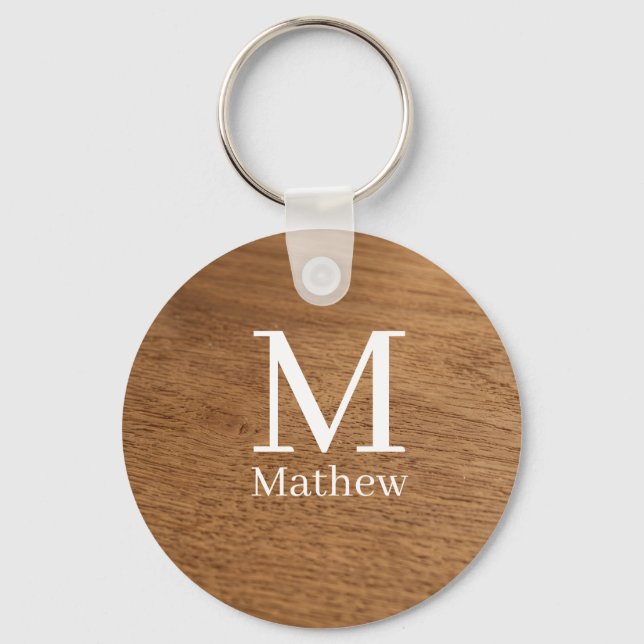 brown wooden frame rustic name monogram pattern si key ring (Front)
