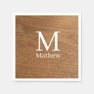 brown wooden frame rustic name monogram pattern si napkin