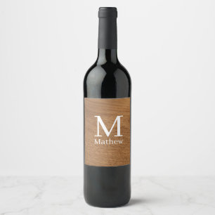 brown wooden frame rustic name monogram pattern si wine label