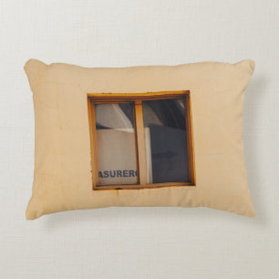BROWN WOODEN FRAMED GLASS WINDOW DECORATIVE CUSHION