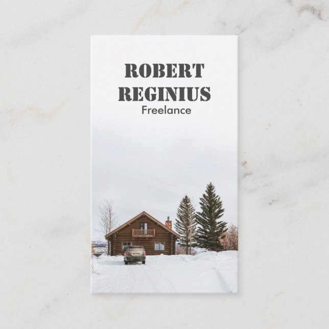 brown wooden house on snow covered ground business card (Front)