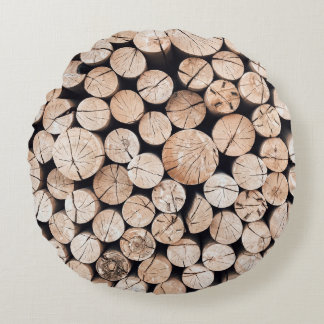 Brown wooden log lot round cushion