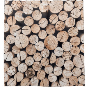 Brown wooden log lot shower curtain