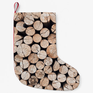 Brown wooden log lot small christmas stocking