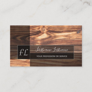 Brown wooden plank surface grey rectangle monogram business card