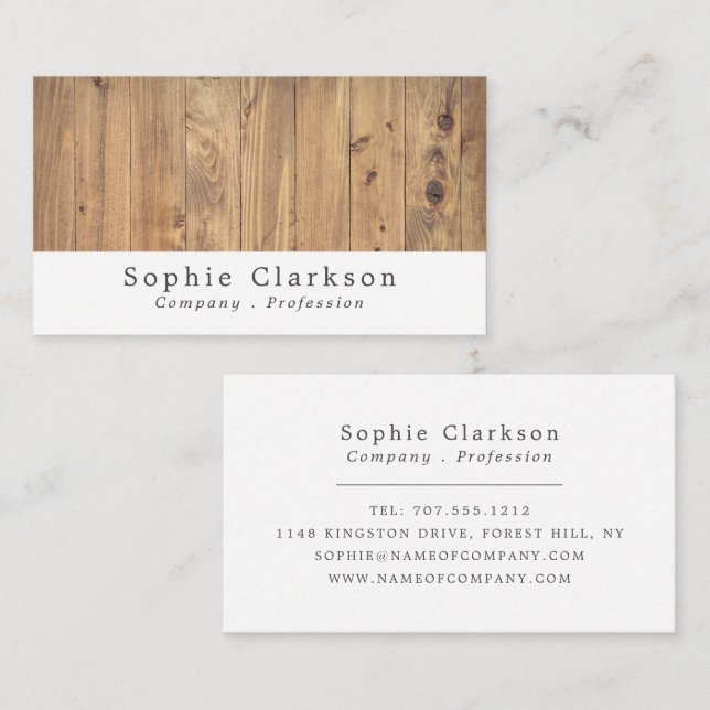Brown Wooden Planks Effect, Rustic Business Card (Front/Back)