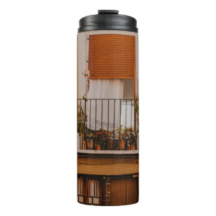 BROWN WOODEN WINDOW FRAME WITH GREEN PLANTS THERMAL TUMBLER