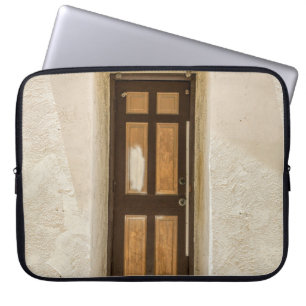 BROWN WOODEN WINDOW ON WHITE CONCRETE WALL LAPTOP SLEEVE