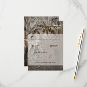 Brown Woodgrain Bamboo Leaves Rustic Asian Wedding RSVP Card