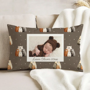 Brown Woodland Bears Pattern Custom Photo Nursery Decorative Cushion