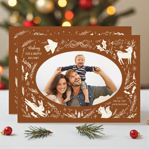 Brown Woodland Happy Holidays Family Photo Holiday Card