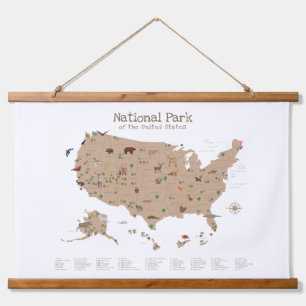 Brown Woodland National Parks Map Nursery Decor Hanging Tapestry