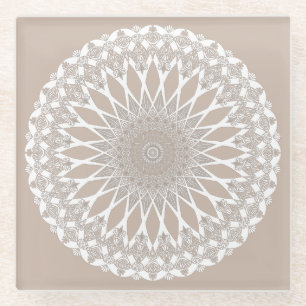 Brown Wool Tristyns Mandala Glass Coaster