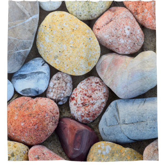 Brown yellow and grey stones shower curtain (Front)