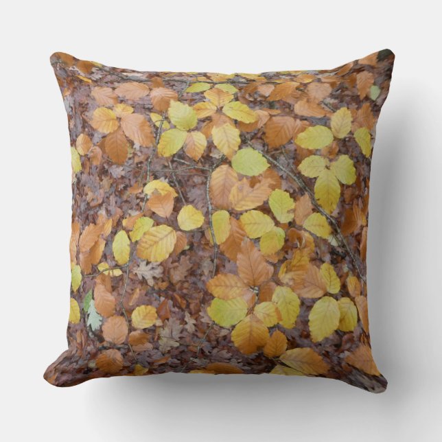 Brown Yellow Autumn Leaves Pattern Throw Pillow (Front)