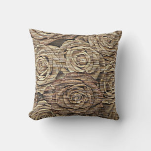 Brown yellow beige roses stone wall modern drawing cushion