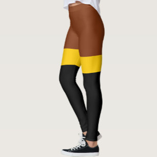 Brown Yellow Black Colour Block Style Design Leggings
