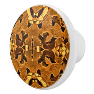 Brown yellow black tribal style terrazzo ceramic knob