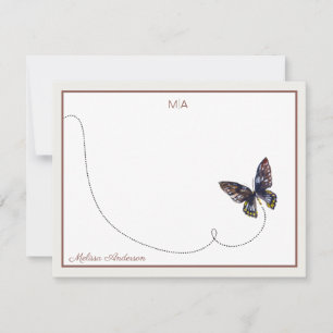 Brown Yellow Blue Butterfly Flight Monogram Name Card