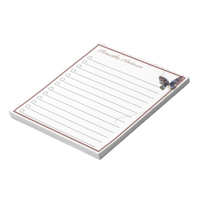 Brown Yellow Blue Butterfly Personalised Name Notepad (Rotated)