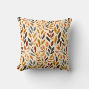 Brown Yellow Boho Leaves  Cushion