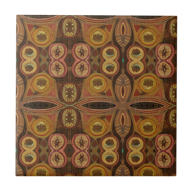 Brown yellow circles geometric design kitty voices ceramic tile (Front)