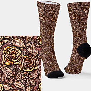 Brown Yellow Floral 3D Texture Effect Socks