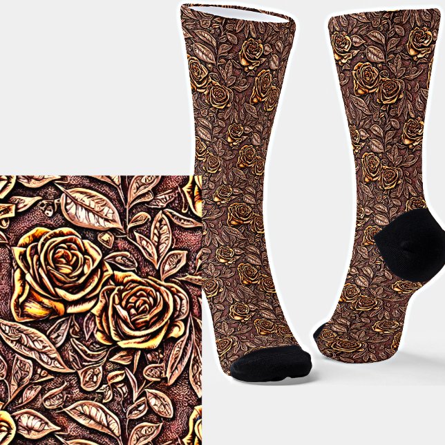 Brown Yellow Floral 3D Texture Effect  Socks (Creator Uploaded)