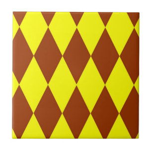 Brown Yellow Harlequin Checkered Design Ceramic Tile