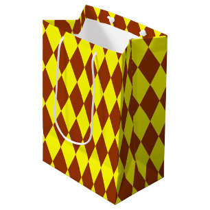 Brown Yellow Harlequin Checkered Design Medium Gift Bag