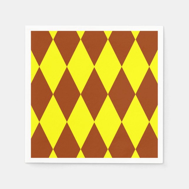 Brown Yellow Harlequin Checkered Design  Napkin (Front)