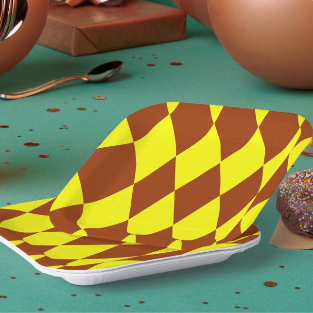 Brown Yellow Harlequin Checkered Design  Paper Plate (Creator Uploaded)
