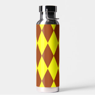 Brown Yellow Harlequin Checkered Design Water Bottle