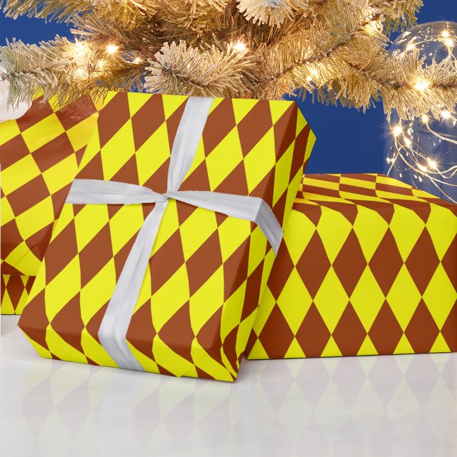 Brown Yellow Harlequin Checkered Design  Wrapping Paper (Creator Uploaded)