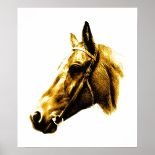 Brown Yellow Horse Drawing Artwork Poster