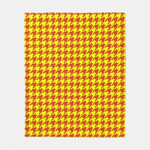 Brown Yellow Houndstooth Plaid Check Fleece Blanket