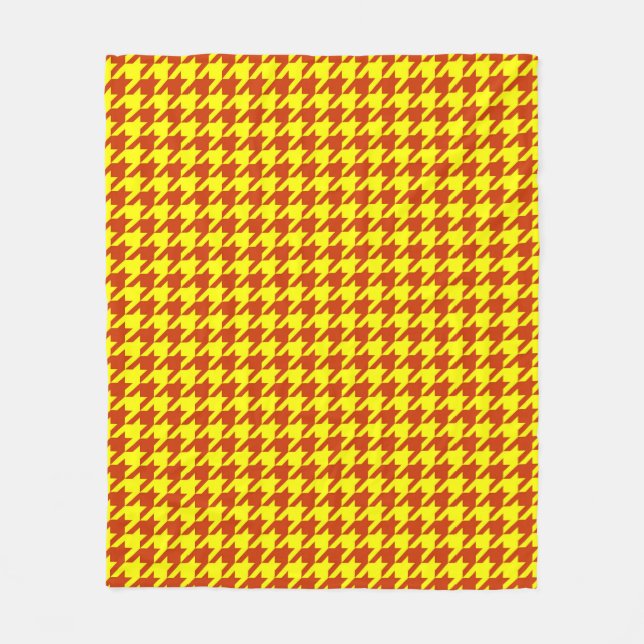 Brown Yellow Houndstooth Plaid Check Fleece Blanket (Front)