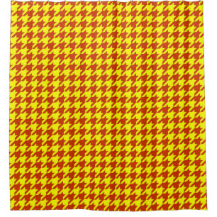 Brown Yellow Houndstooth Plaid Check Shower Curtain