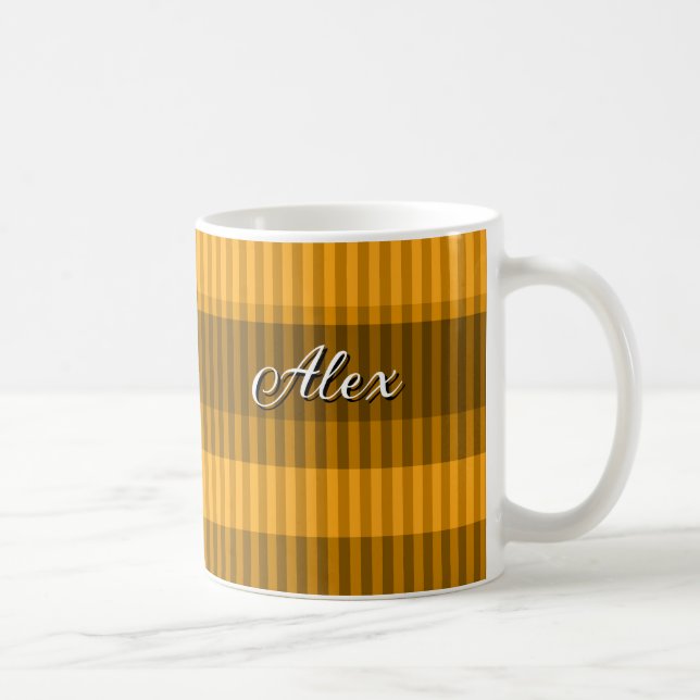 brown yellow  monochrome stripes  coffee mug (Right)
