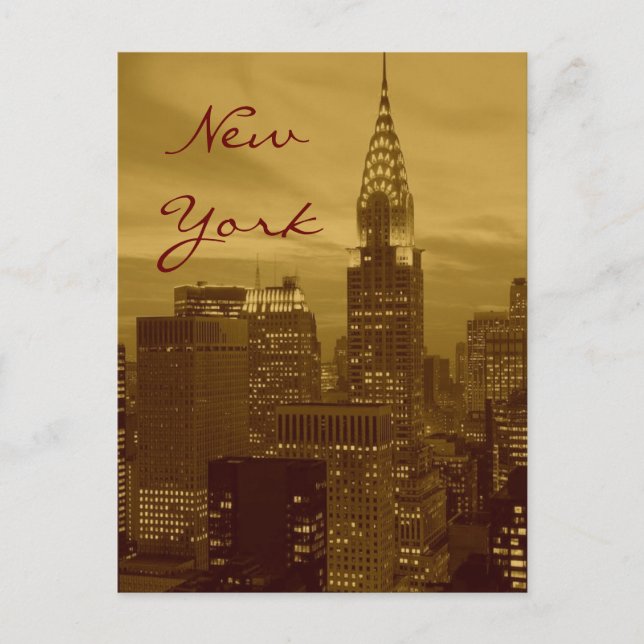 Brown Yellow Pop Art New York Script Postcard (Front)