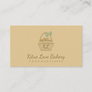 Brown Yellow Rustic Picnic Basket Bakery Croissant Business Card