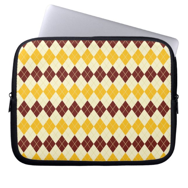 Brown - Yellow Scottish Tartan-Pattern Laptop Sleeve (Front)