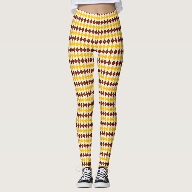 Brown - Yellow Scottish Tartan-Pattern Leggings (Front)